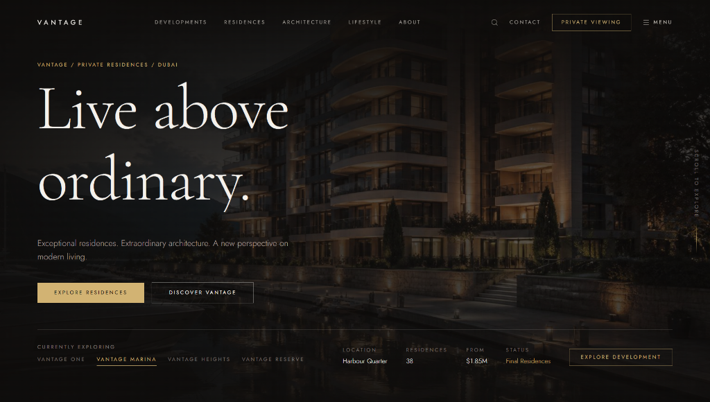 VANTAGE Luxury Real Estate Website